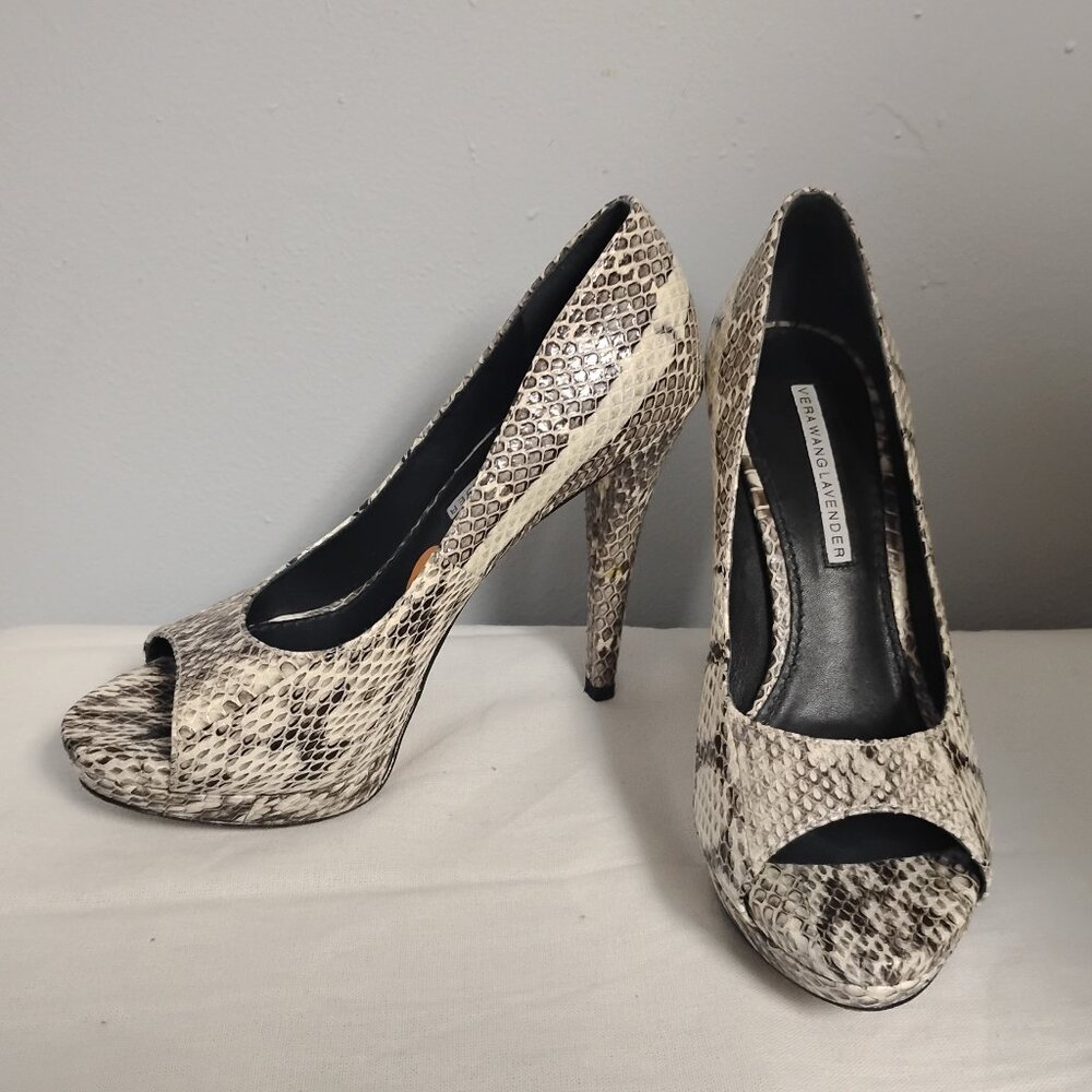 Vera Wang Lavender Python Snake Peep Toe Platform… - image 1